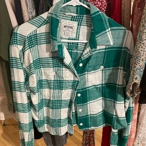 American Eagle Outfitters Teal and White Plaid Crop Top